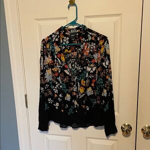 Maeve by anthropologie Floral Black Blouse size 8